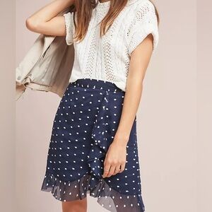 Hutch‎ Ruffled Dot Mini Skirt NWOT Anthropologie 0 cocktail fun neutral casual